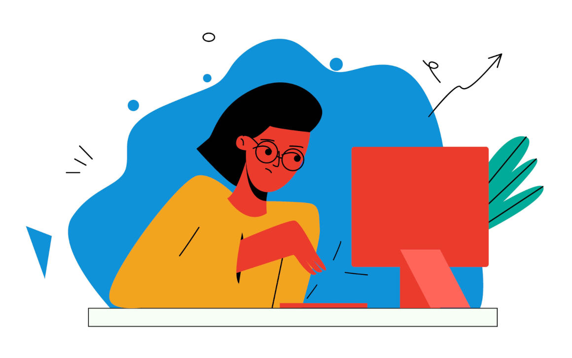 Illustration of a woman sitting at a computer